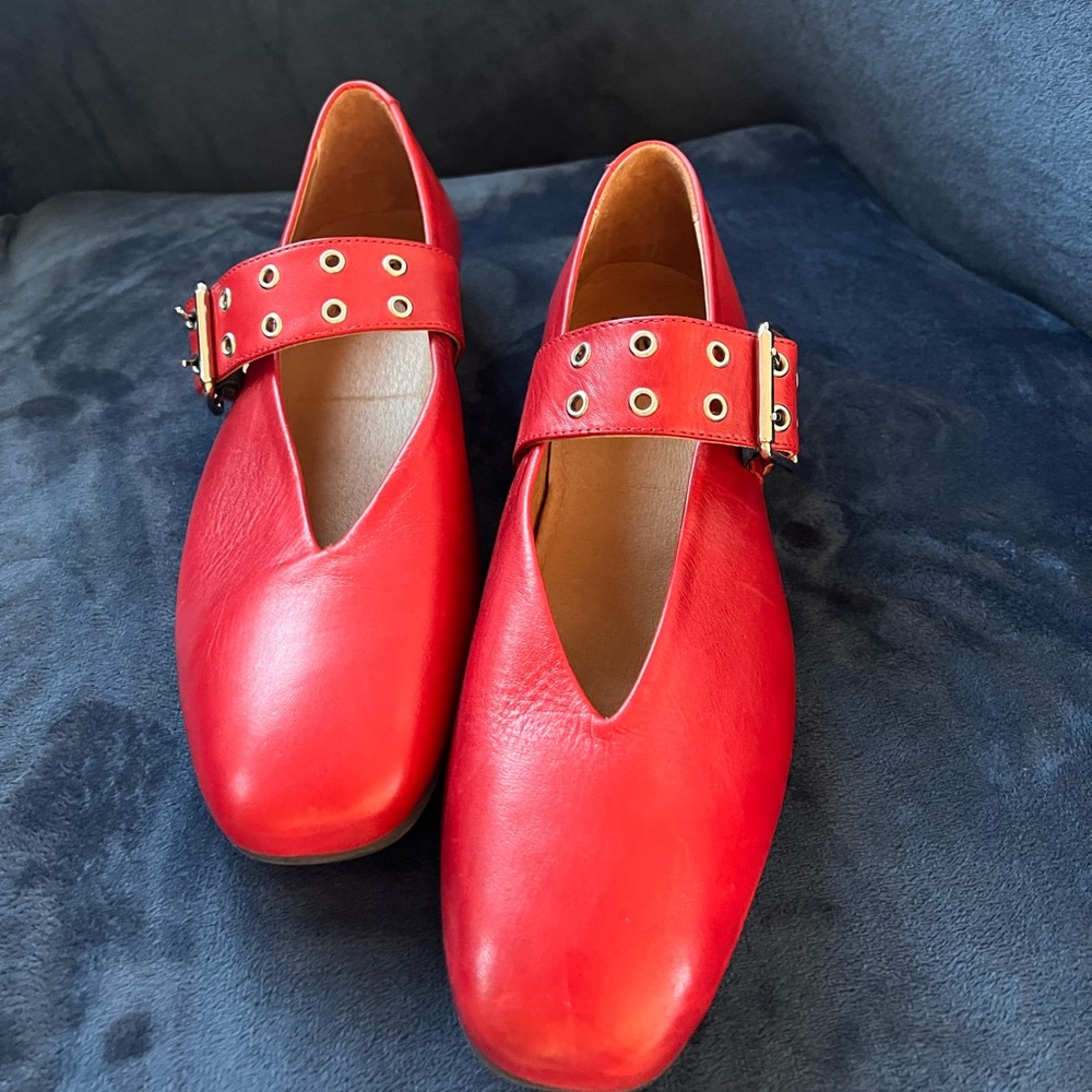 Miz Mooz Red Leather Mary Jane Flats with Grommet Strap